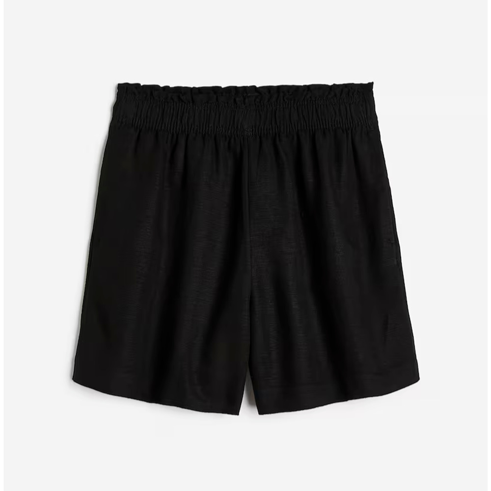 H&M Black Linen-Blend Pull-On Shorts Sz Small Relaxed Side Pockets High Waist